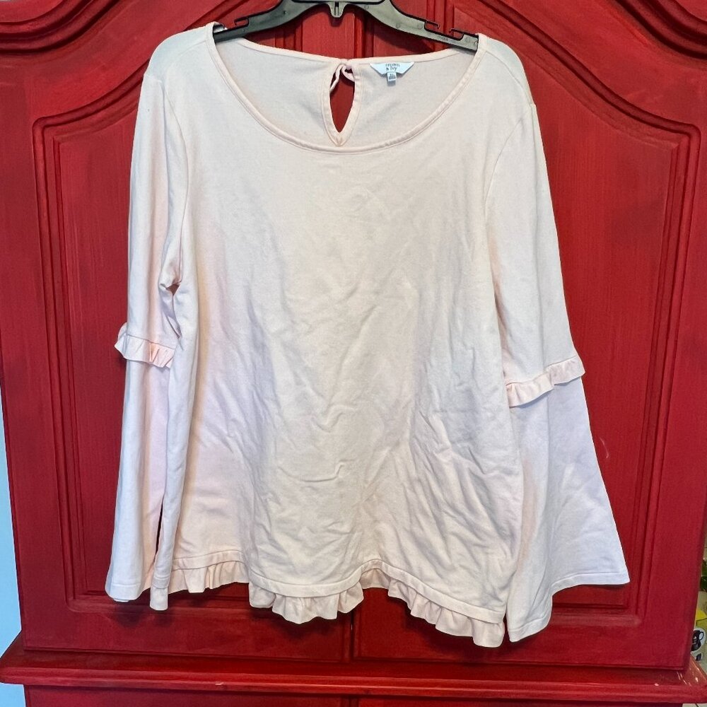 NWT Crown & Ivy pink blush L/S Top flare sleeves XL